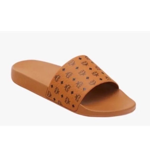 MCM Men’s Monogram Print Rubber Slides Size 45 EUR Pre Owned - Picture 1 of 4
